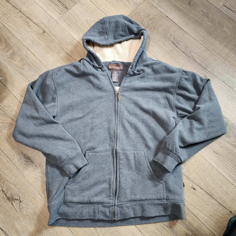 Moose Creek Mens XXL Gray Sherpa‎ Lined Full Zip Hoodie Heavyweight Sweatshirt